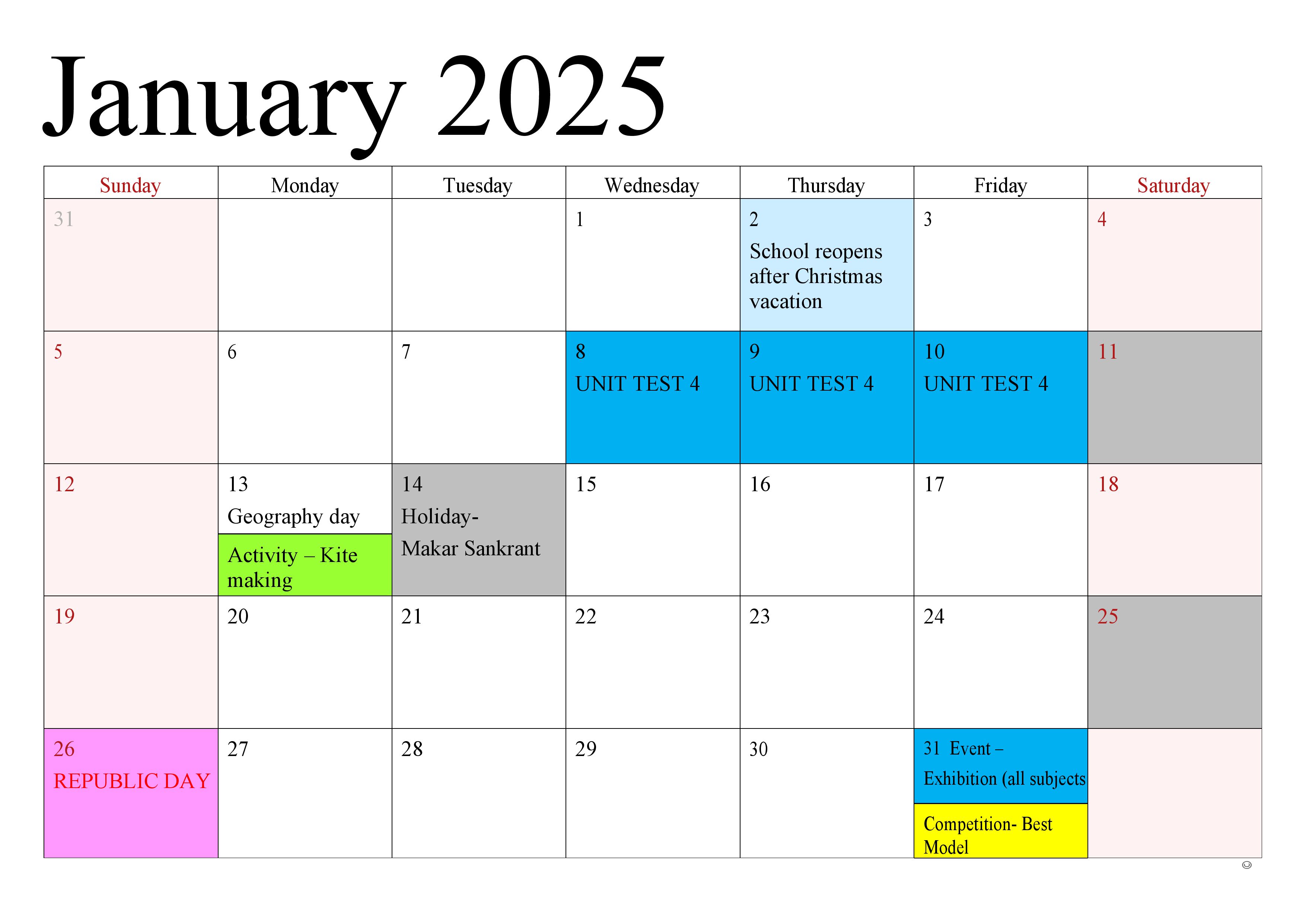 January 2025 Calendar